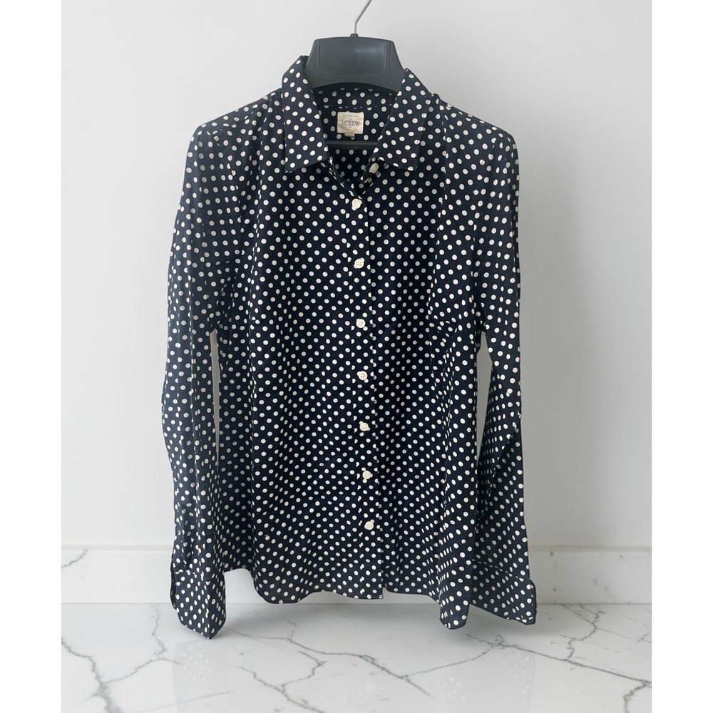 J. CREW  Button Down Perfect Shirt Navy white Polka Dot SIZE Small Long sleeve